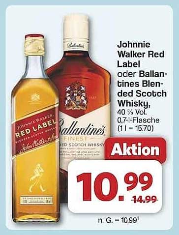 Johnnie Walker Red Label oder Ballantine's Blended Scotch Whisky, 40 % Vol. 0,7 l-Flasche