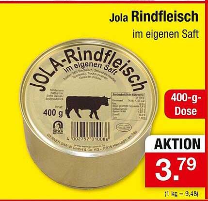 Jola Rindfleisch im eigenen Saft 400 g Dose