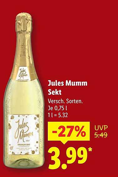 Jules Mumm Sekt – Verschiedene Sorten, 0,75 l
