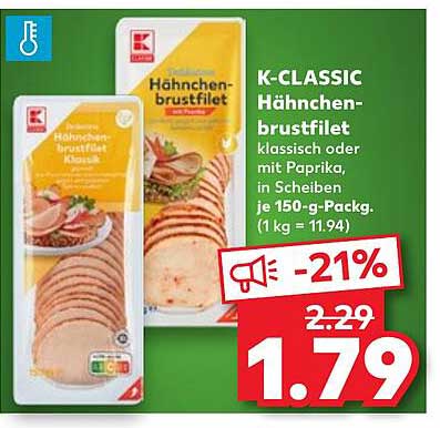 K-CLASSIC Hähnchenbrustfilet klassisch oder mit Paprika, 150-g-Pack.