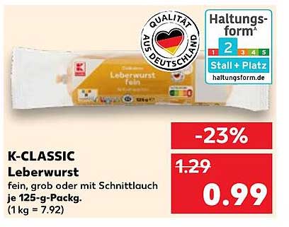 K-CLASSIC Leberwurst fein, grob oder mit Schnittlauch je 125-g-Packung