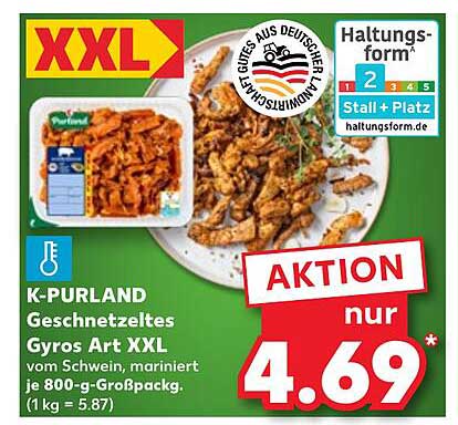 K-PURLAND Geschnetztes Gyros Art XXL vom Schwein, mariniert, 800-g-Großpackung