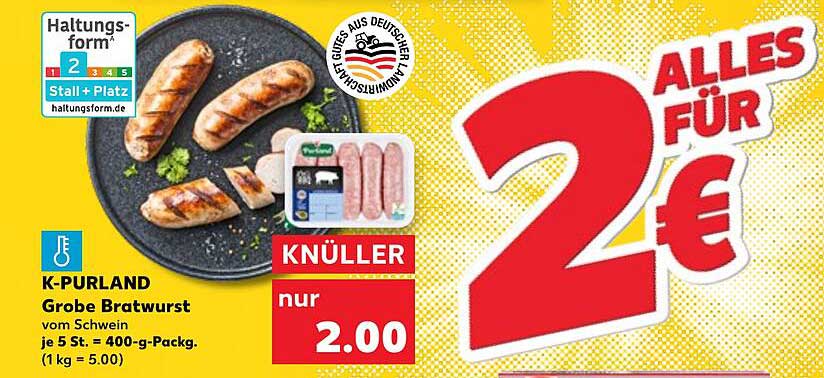 K-PURLAND Grobe Bratwurst – 5 Stück für nur 2,00 €