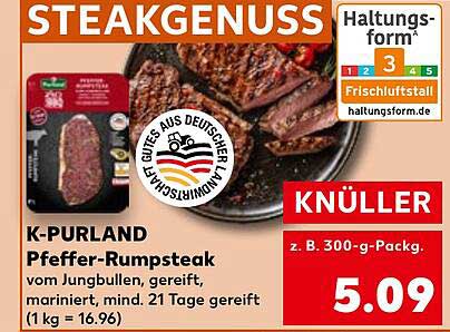 K-Purland Pfeffer-Rumpsteak vom Jungbullen, gereift, mariniert, mind. 21 Tage gereift