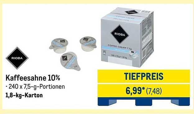 Kaffeesahne 10% - 240 Portionen im Karton