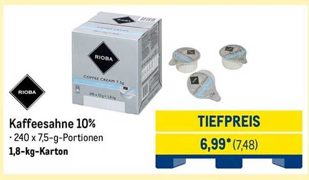 Kaffeesahne 10% - RIOBA - 1,8-kg-Karton