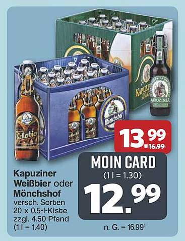 Kapuziner Weißbier oder Mönchshof 20 x 0,5l-Kiste