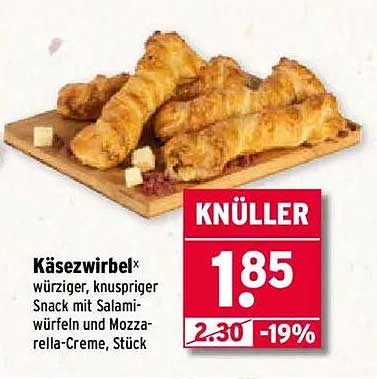 Käsewirbel - würziger, knuspriger Snack mit Salamiwürfeln und Mozzarella-Creme, Stück