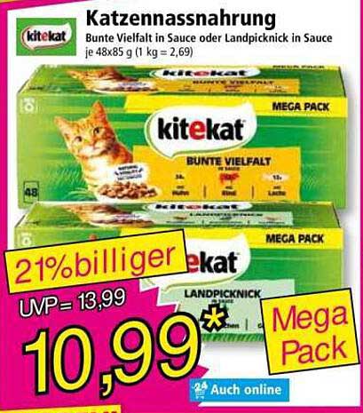 Katzennassnahrung Kitekat - Bunte Vielfalt in Sauce und Landpicknick
