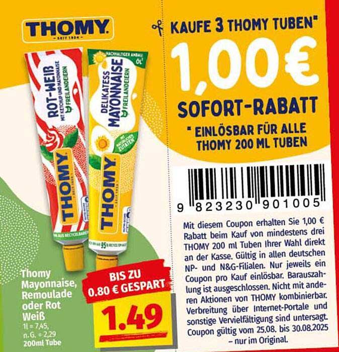 Kaufe 3 THOMY Tuben und erhalte 1,00 € Sofort-Rabatt!