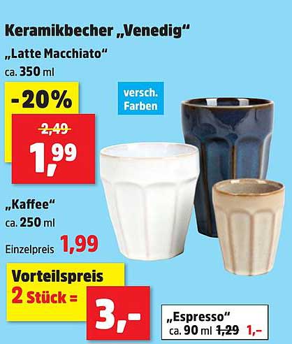 Keramikbecher „Venedig“ – Latte Macchiato und Kaffee