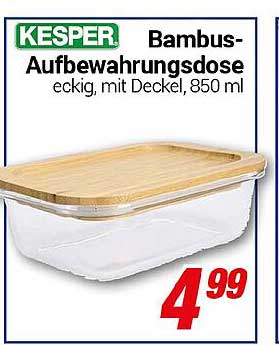 KESPER Bambus-Aufbewahrungsdose eckig, mit Deckel, 850 ml