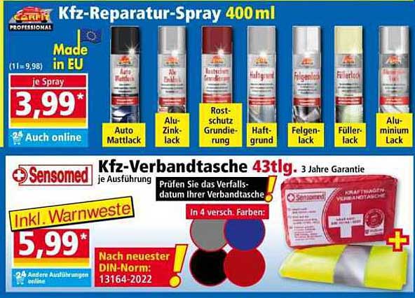 Kfz-Reparatur-Spray 400 ml und Kfz-Verbandstasche 43tlg.