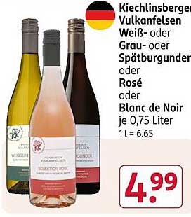 Kiechlinsberger Vulkanfelsen Weiß-, Grau- oder Spätburgunder, Rosé oder Blanc de Noir je 0,75 Liter