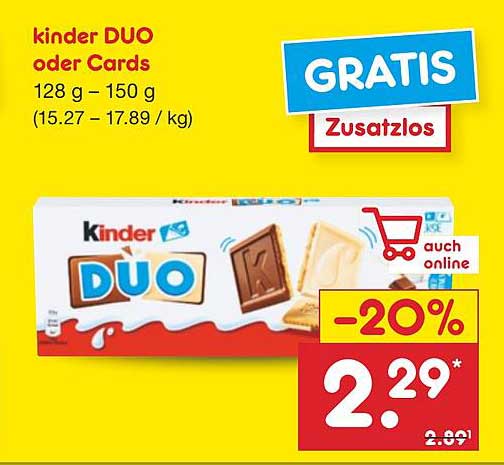 kinder DUO oder Cards 128 g - 150 g