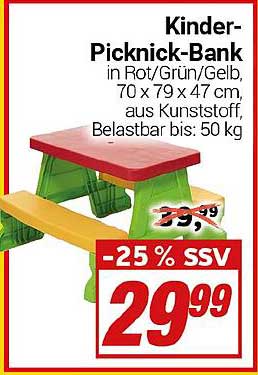 Kinder-Picknick-Bank in Rot/Grün/Gelb