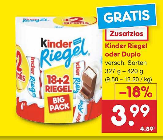 Kinder Riegel oder Duplo – Big Pack mit 18+2 GRATIS Riegeln