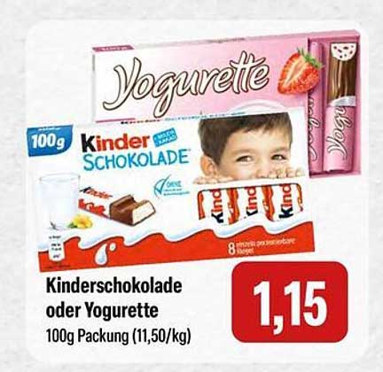Kinderschokolade oder Yogurette 100g Packung