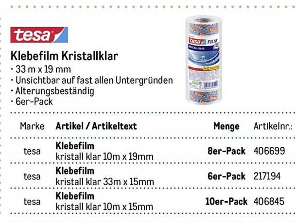 Klebefilm Kristallklar 33 m x 19 mm - 6er-Pack