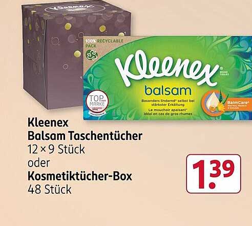 Kleenex Balsam Taschentücher 12 x 9 Stück oder Kosmetiktücher-Box 48 Stück