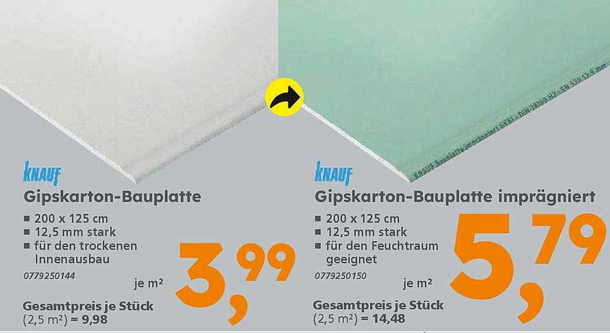 Knauf Gipskarton-Bauplatte und imprägnierte Gipskarton-Bauplatte