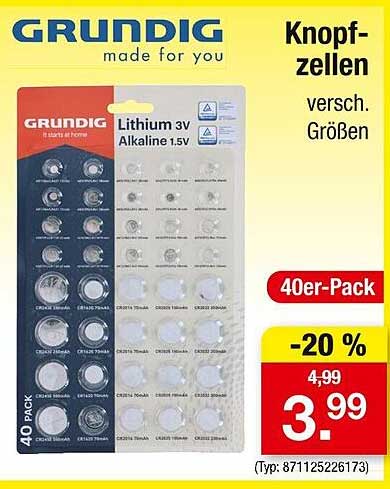 Knopfzellen 40er-Pack von Grundig - Verschiedene Größen