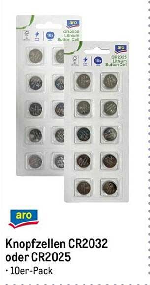 Knopfzellen CR2032 oder CR2025 - 10er-Pack