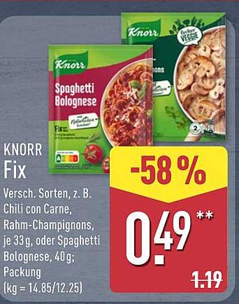 KNORR Fix – Verschiedene Sorten, z. B. Chili con Carne, Rahm-Champignons, Spaghetti Bolognese