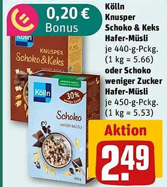 Kölln Knusper Schoko & Keks Hafer-Müsli oder Schoko weniger Zucker Hafer-Müsli