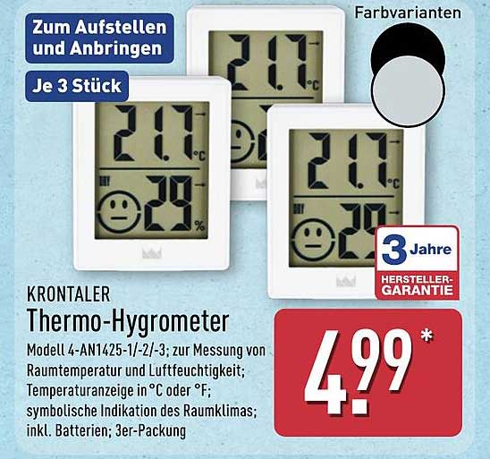 Krontaler Thermo-Hygrometer 3er-Pack