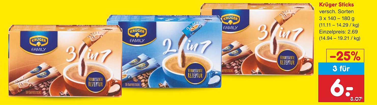 Krüger Sticks - 3 für 6,- € (statt 8,07 €)