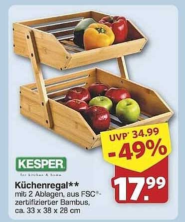 Küchenregal mit 2 Ablagen aus FSC-zertifiziertem Bambus
