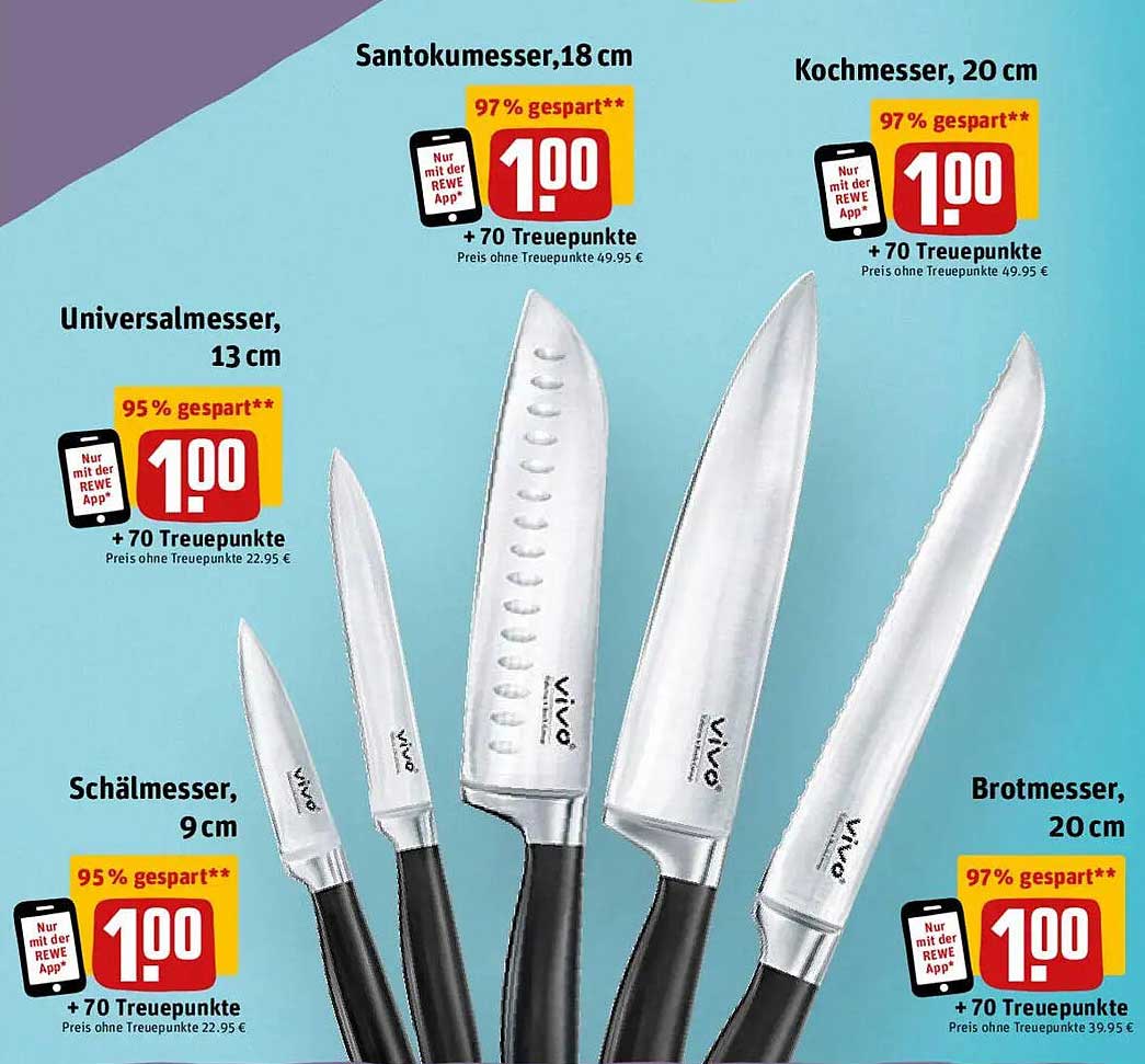 Küchenset mit Santokumesser, Kochmesser, Universalmesser, Schälmesser und Brotmesser