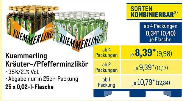 Kuemmerling Kräuter-/Pfefferminzlikör 0,02 l Flasche