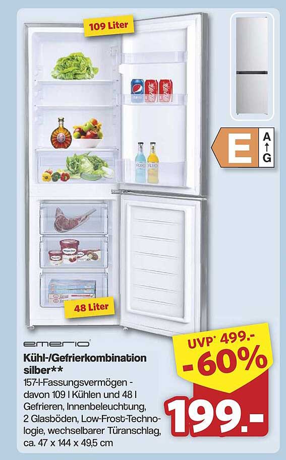 Kühl-/Gefrierkombination Silber von Emerio