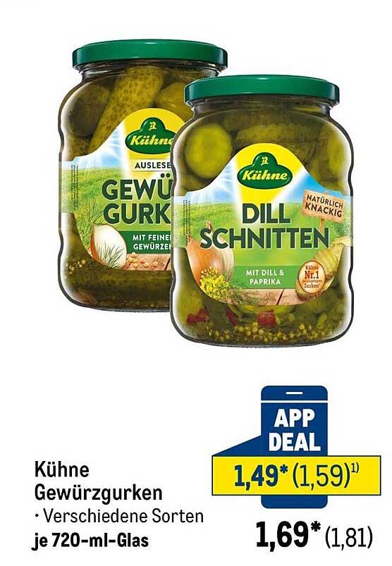Kühne Gewürzgurken – Verschiedene Sorten je 720-ml-Glas
