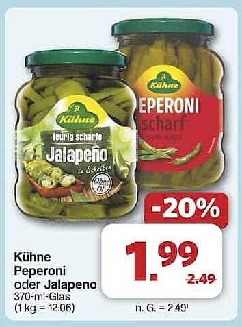 Kühne Peperoni oder Jalapeno 370-ml-Glas - 20% Rabatt