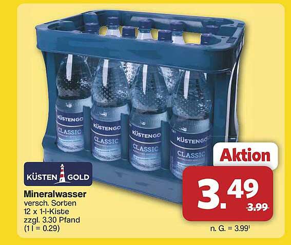 KÜSTENGOLD Mineralwasser 12 x 1,1-Liter-Kiste