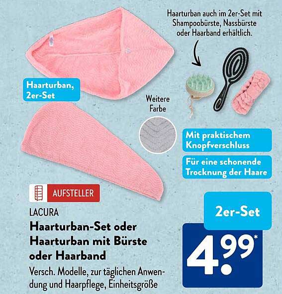 Lacura Haarturban-Set oder Haarturban mit Bürste oder Haarband