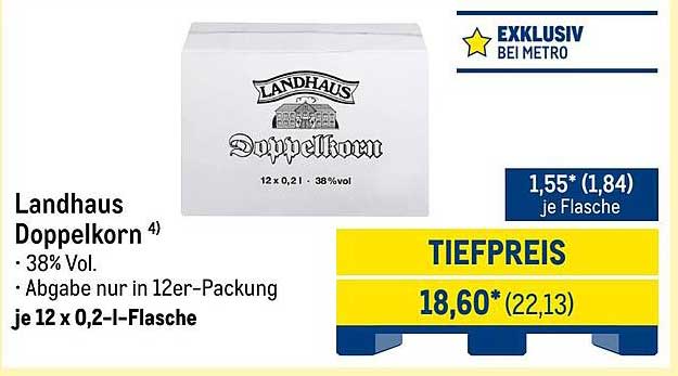 Landhaus Doppel-korn 12 x 0,2 l – 38% Vol. im Sonderangebot