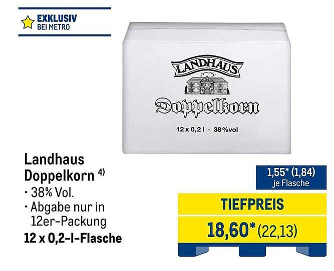 Landhaus Doppel-korn 12 x 0,2 l Flasche - 38% Vol.