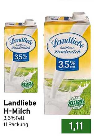 Landliebe H-Milch 3,5% Fett 1l Packung