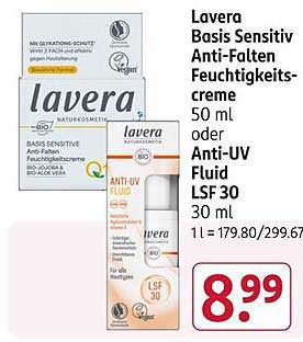 Lavera Basis Sensitiv Anti-Falten Feuchtigkeitscreme 50 ml oder Anti-UV Fluid LSF 30 30 ml