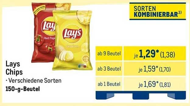 Lays Chips - verschiedene Sorten, 150-g-Beutel