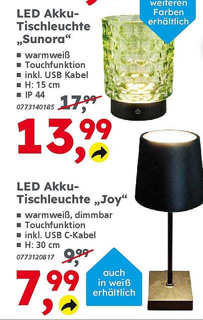LED Akku-Tischleuchte "Sunora" und "Joy"