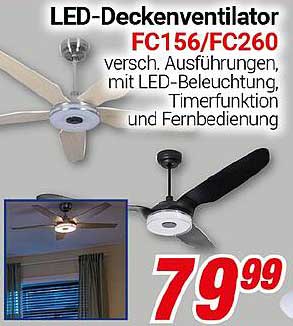 LED-Deckenventilator FC156/FC260 mit LED-Beleuchtung, Timer und Fernbedienung
