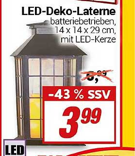 LED-Deko-Laterne mit LED-Kerze, batteriebetrieben, 14 x 14 x 29 cm