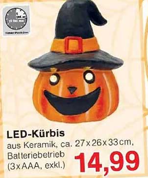 LED-Kürbis aus Keramik mit Halloween-Motiv
