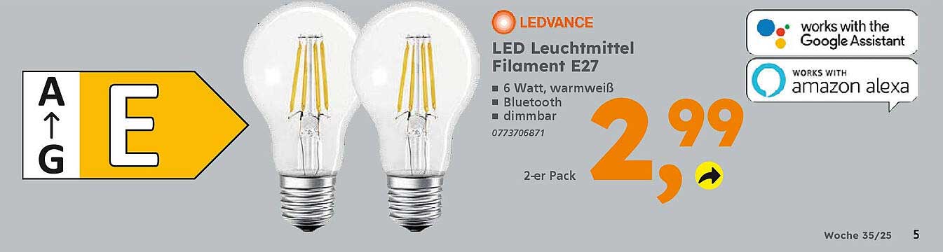 LED Leuchtmittel Filament E27, 2-er Pack