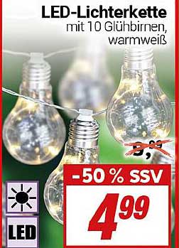 LED-Lichterkette mit 10 Glühbirnen, warmweiß